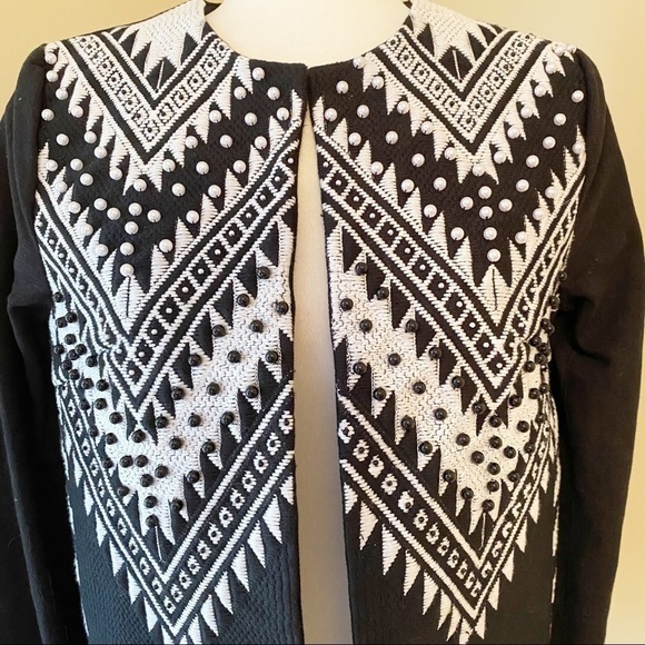 H&M Beaded Embroidered Crop Black & White Jacket - 6 - Picture 3 of 16